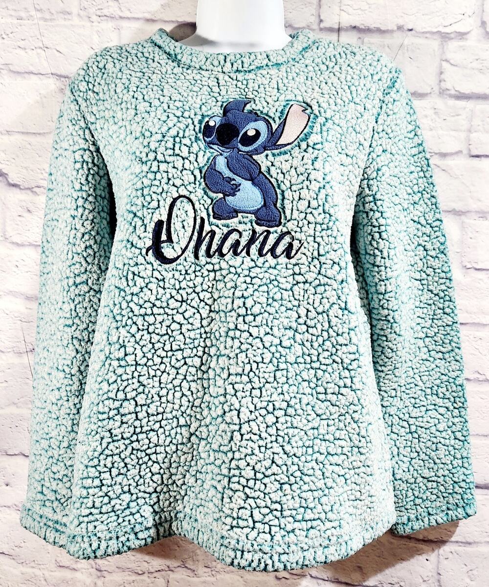 Disney Turquoise Green Stitch Ohana Faux Fur Sleepwear Top Small Soft